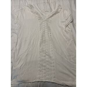 Kona Sol white swim cover-up crochet v neck front women's size small